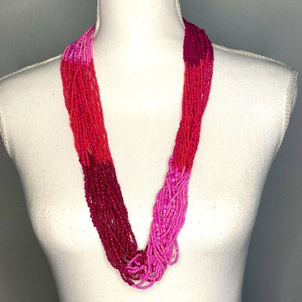 Vintage Pink Intertwined Multi Strand Twisted Bead Statement Necklace